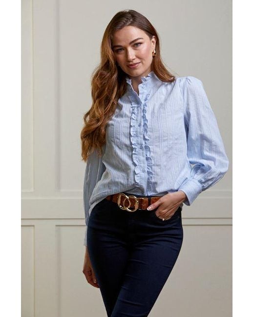 Guinea London Blue Frill Fronted Cotton Blouse