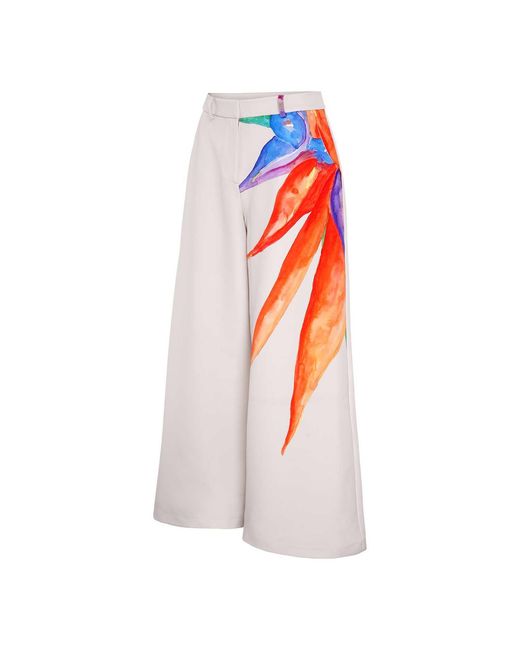 NALÈ White Neutrals Bird Of Paradise Print Tailored Trousers