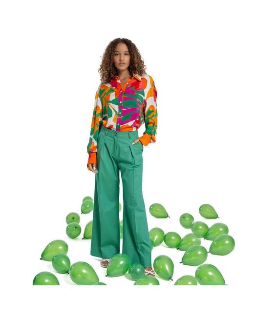 Lalipop Design Green Viscose Satin Button-Down Blouse