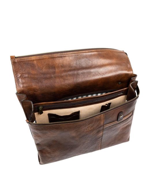 Time Resistance Brown Leather Briefcase Laptop Bag for men