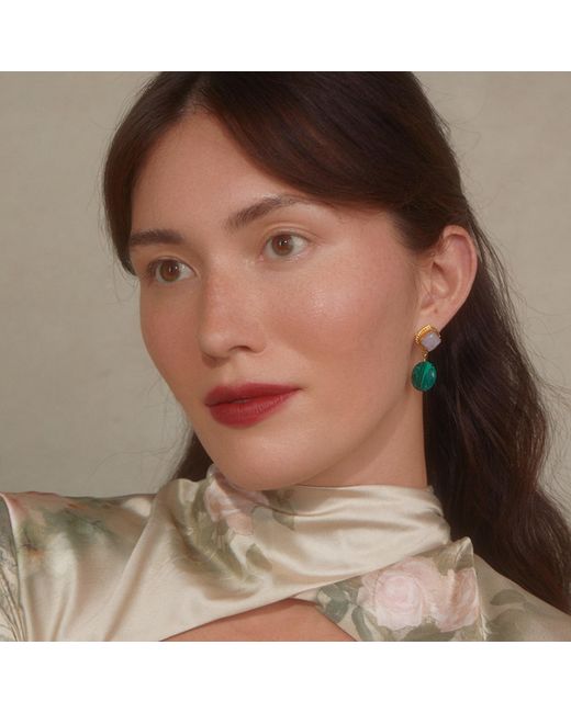 Vintouch Italy Green Plated Kunzite And Malachite Earrings