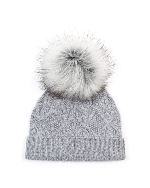 Bel Cashmere Gray Cable Cashmere Hat With Pon Pon