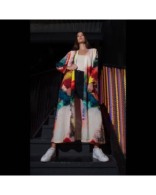 DHARA SHETH DUBAI Yellow Enigma Abstract Multicolour Printed Long Kimono