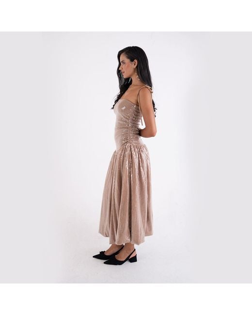 Amy Lynn Brown Neutrals Alexa Champagne Sequin Puffball Dress