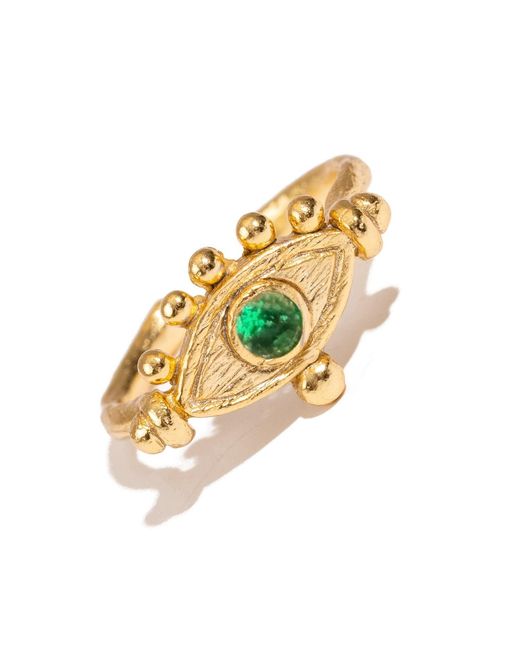 Ebru Jewelry Metallic Mystic Emerald Evil Eye Adjustable Band Ring