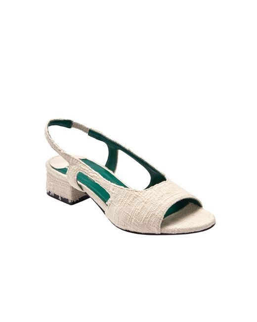 Florrie White Laura Ivory Tweed Slingback Block Heel Sandal