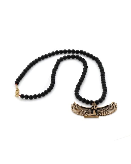 Ebru Jewelry Metallic Magical Goddess Isis Pendant Onyx Stone Beaded Necklace