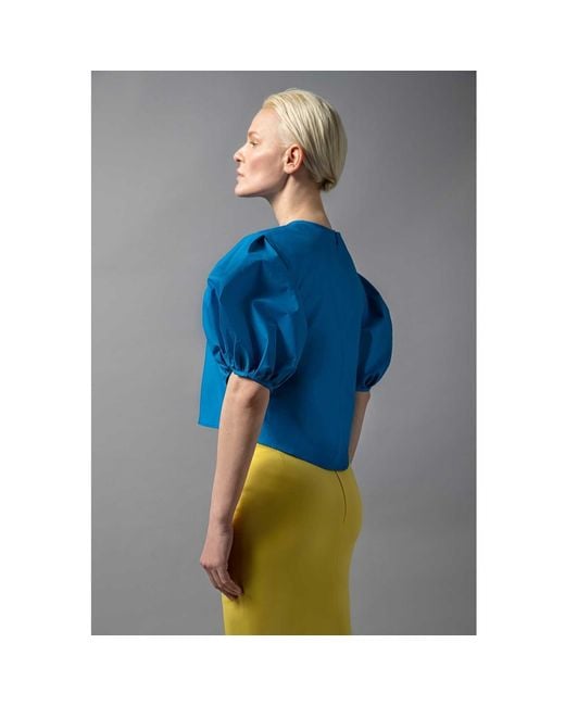 Femponiq Blue Puff Sleeve Cotton Top