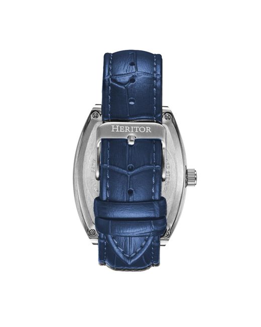 Heritor Blue Masterson Semi-skeleton Leather-band Watch for men