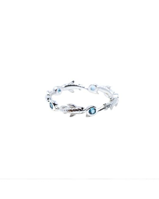 NASI SILVER White Eternity Neshama Fish Band- Topaz