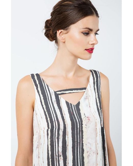 Conquista White Neutrals Sleeveless Striped V Neck Dress