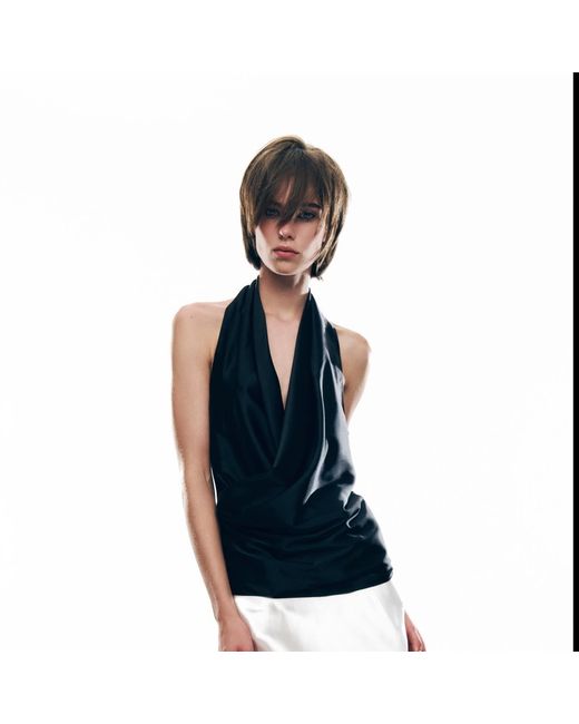 Serotoninn Black Draped Halterneck Top