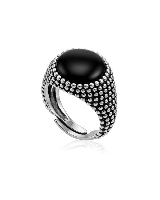 Unaloe Black Sterling Shield Ring With Luminous Onyx for men