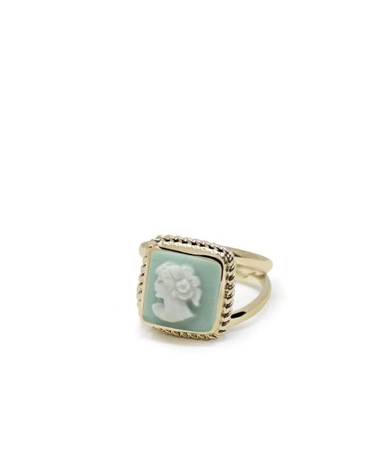 Vintouch Italy Metallic The Beloved Gold-plated Green Cameo Ring