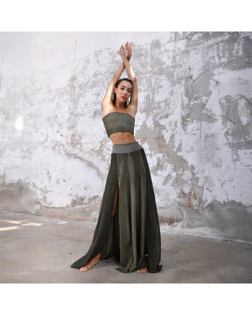 Zhenabia Green Zhe Skirt Boho High Slit Maxi Skirt