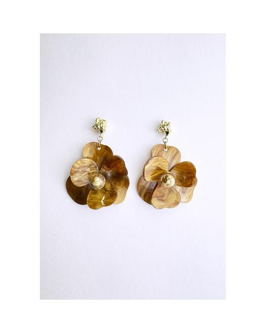 Paisie Metallic Golden Petal Drop Earrings