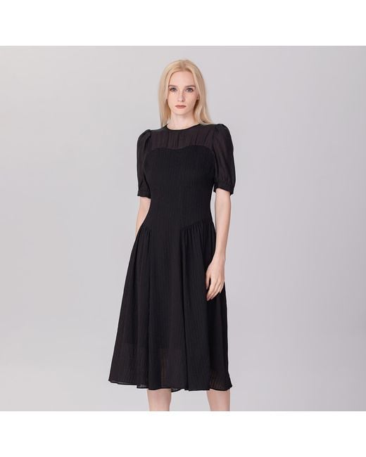 Smart and Joy Black Bi-Material Fit-And-Flare Bustier Cut Dress