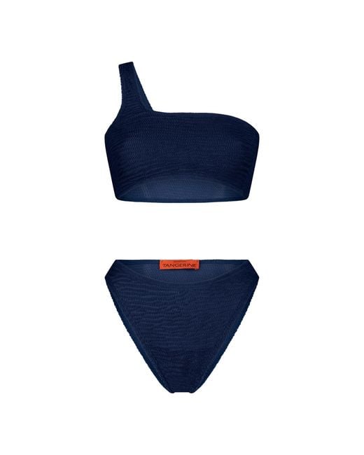 Maison Tangerine Blue Mykonos Crinkle Swimsuit Bikini Deep