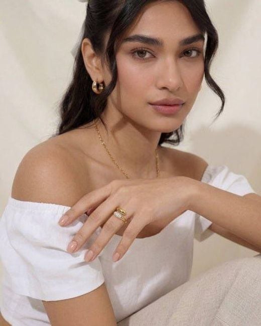 Elk & Bloom White Double Star Dainty Dome 14K Ring