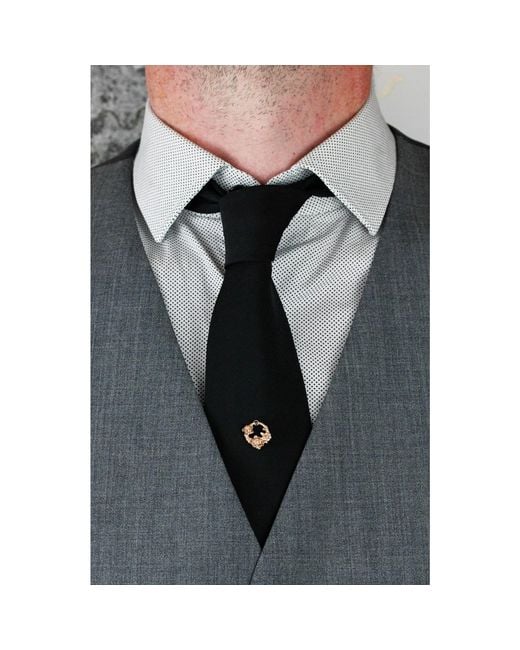Lee Renee Metallic Black Diamond Rose Halo Lapel Pin Gold for men