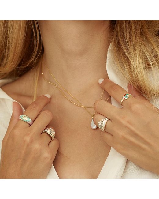 Spero London Metallic Adjustable Multi Pastel Color Enamel Sterling Vermeil Signet Ring