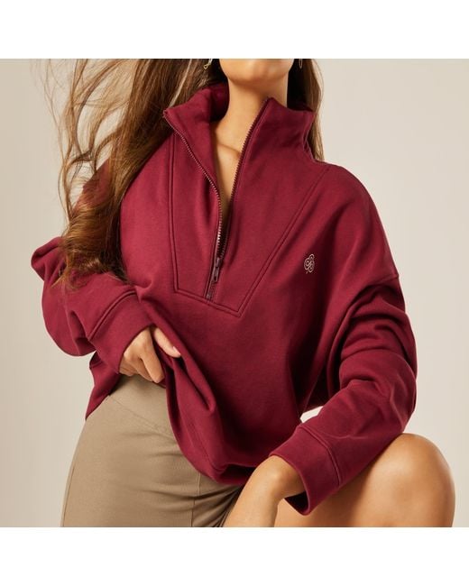Be Athletica Red Varsity Athletica Quarter-Zip Sweatshirt