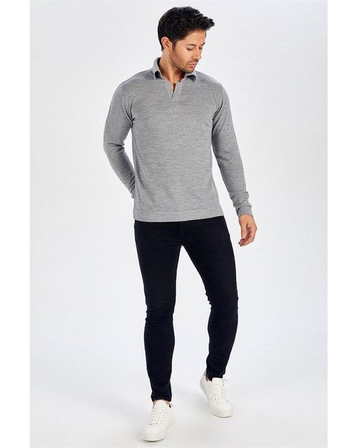 Peraluna Gray Polo Neck Fine Knitwear Pullover for men