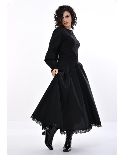 Frock Tales Black Manhattan Midaxi Skirt With Lace Hem