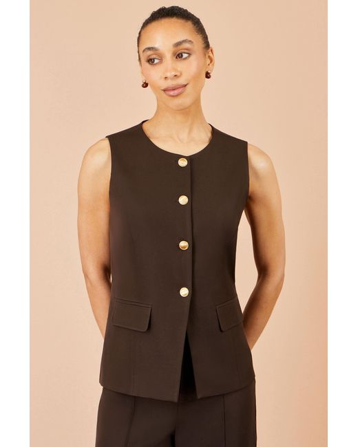Yumi' Brown Long Line Button Waistcoat Top