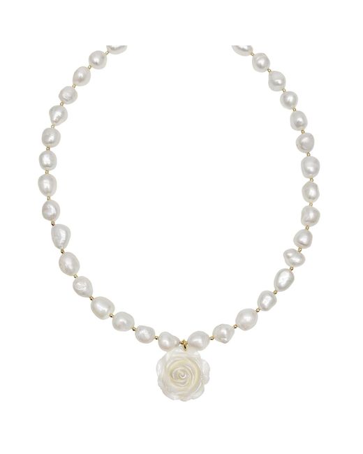 Farra Metallic Freshwater Pearls With Rose Pendant Choker Necklace