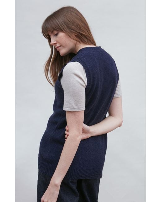 Paul James Knitwear Blue Lambswool Laura V Neck Waistcoat With Pockets