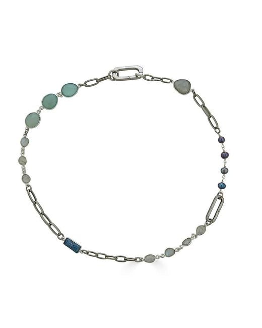 Loni Paul Jewelry Metallic Moonstone, Kyanite, Aquamarine & Pearl Short Necklace