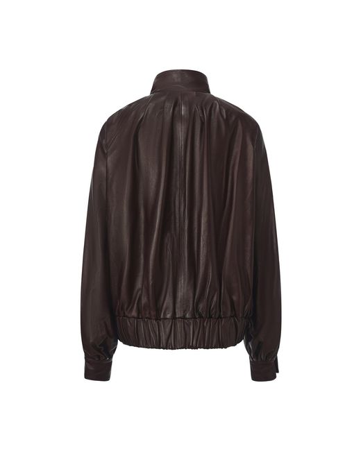FRONT ROW SHOP Black Soft Pleated Balloon Leather Jakcet Dark