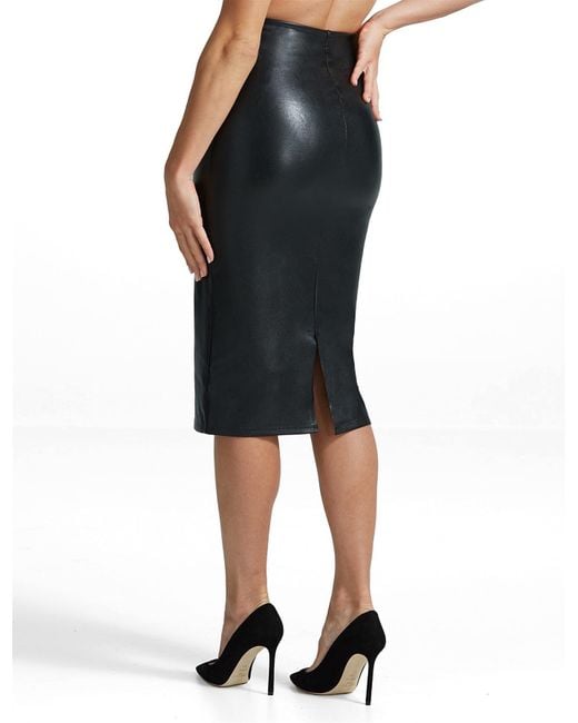 Commando Black Faux Leather Control Smoothing Midi Skirt, Sk06