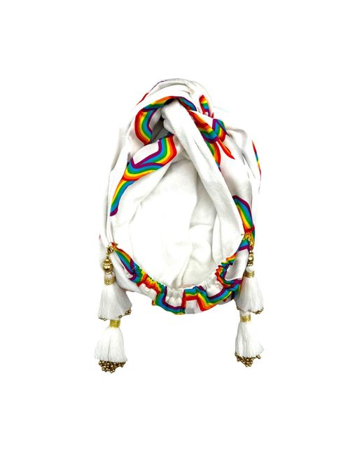 Julia Clancey White Rainbow Link Silk & Terry Mini Dorado Turban