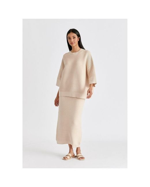 Paisie Natural Neutrals Ribbed Midi Skirt