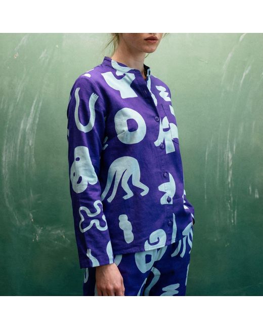 Wild Clouds Purple Organic Cotton & Linen Shirt