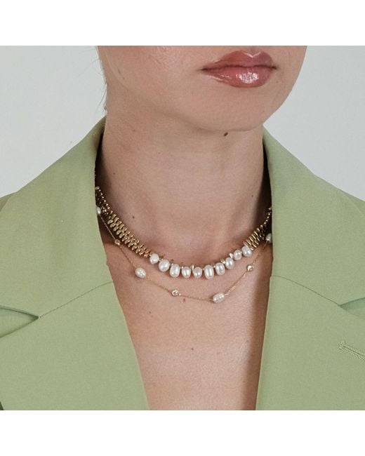 LINYA JEWELLERY Metallic Dione Stone Chain Pearl Necklace
