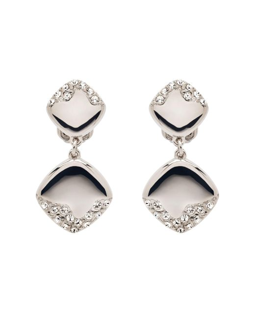 Emma Holland Jewellery Metallic Platinum Crystal Organic Drop Clip Earrings