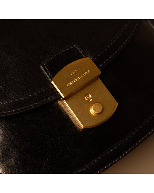 Time Resistance Black Leather Saddle Bag