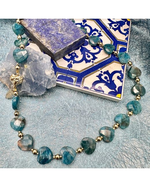 Farra Blue Heart-shaped Apatite Gemstone Choker Necklace
