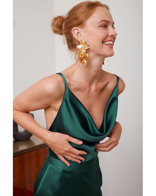 Undress Green Amila Long Evening Dress With Cowl Neck