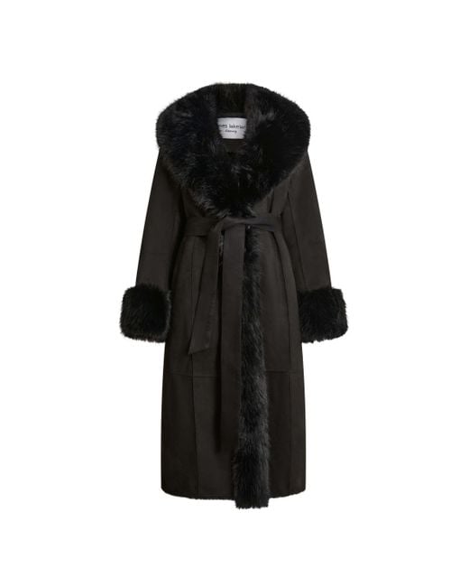 James Lakeland Black Faux Fur Cuff Belted Coat