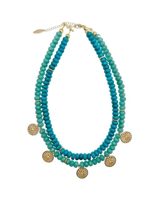 Farra Green Amazonite Double Strands Coin Charm Statement Necklace