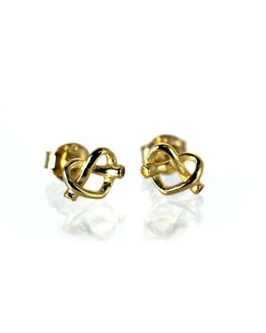 VicStoneNYC Fine Jewelry Metallic 14K New York Pretzel Heart Stud Solid Earrings