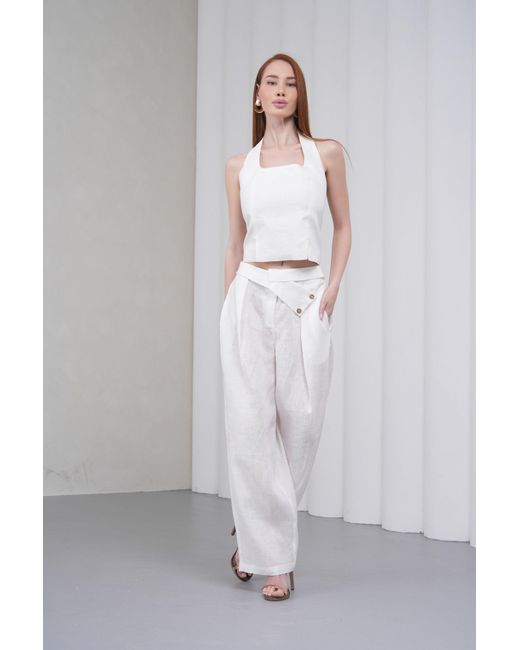 Lumina Eligma White The Halterline Linen Blouse