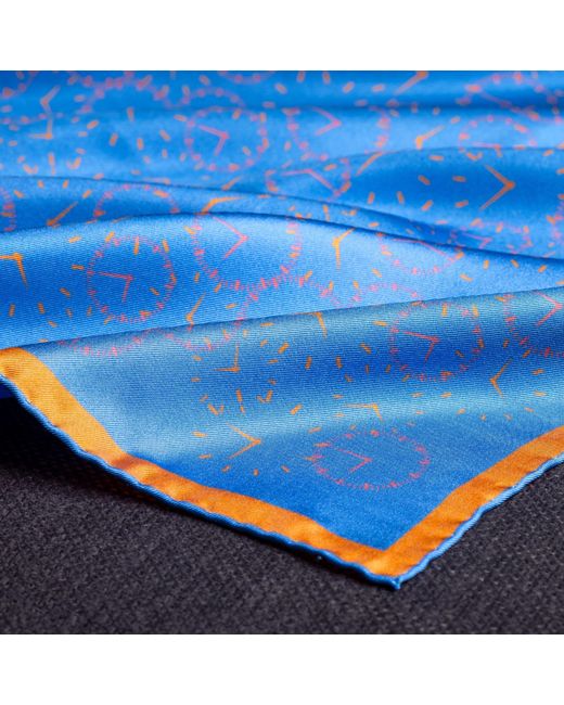 Otway & Orford Blue 'Chronos' Watch Dial Design Silk Pocket Square for men