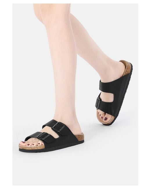 EverAu Australia Black Mallard Leather Twin Buckle Sandals
