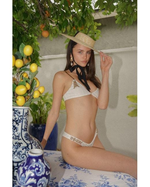 Belletage Swimwear Natural The Marina Lace Up Bikini Top