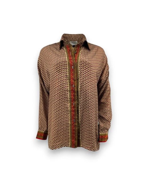 Monzlapur New York Brown Embossed Oriental Motif Long Sleeve Shirt for men